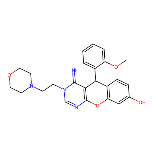4-imino-5-(2-methoxyphenyl)-3-[2-(morpholin-4-yl)ethyl]-3,5-dihydro-4H-chromeno[2,3-d]pyrimidin-8-ol structure