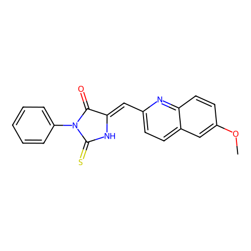 (5Z)-5-[(6-methoxyquinolin-2-yl)methylidene]-3-phenyl-2-thioxoimidazolidin-4-one structure