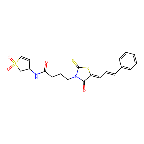 N-(1,1-dioxido-2,3-dihydrothiophen-3-yl)-4-{(5Z)-4-oxo-5-[(2E)-3-phenylprop-2-en-1-ylidene]-2-thioxo-1,3-thiazolidin-3-yl}butanamide structure