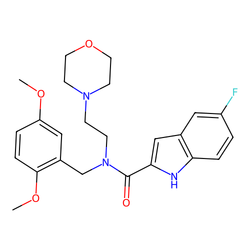 N-[(2,5-dimethoxyphenyl)methyl]-5-fluoro-N-(2-morpholin-4-ylethyl)-1H-indole-2-carboxamide structure