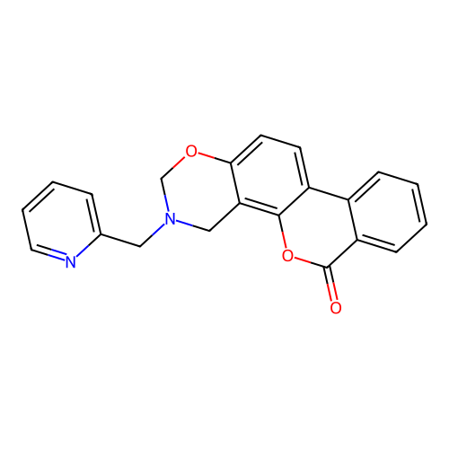 3-(pyridin-2-ylmethyl)-3,4-dihydrobenzo[3,4]chromeno[8,7-e][1,3]oxazin-6(2H)-one structure