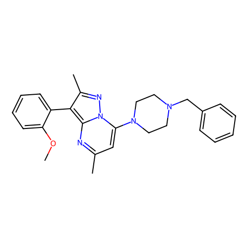7-(4-benzylpiperazin-1-yl)-3-(2-methoxyphenyl)-2,5-dimethylpyrazolo[1,5-a]pyrimidine structure