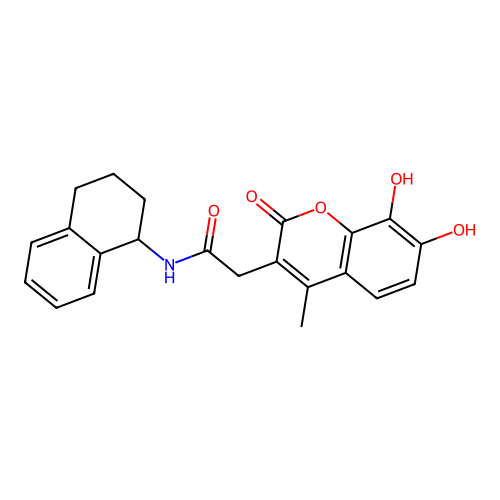 2-(7,8-dihydroxy-4-methyl-2-oxo-2H-chromen-3-yl)-N-(1,2,3,4-tetrahydronaphthalen-1-yl)acetamide structure
