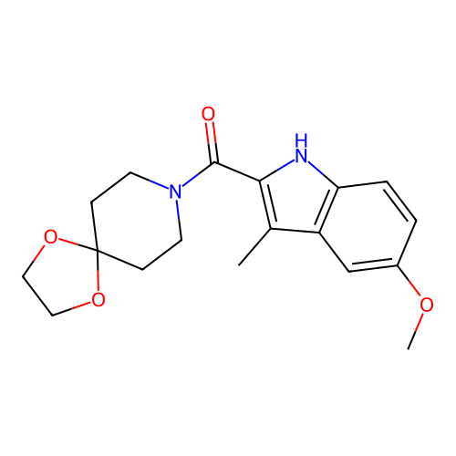 1,4-dioxa-8-azaspiro[4.5]dec-8-yl(5-methoxy-3-methyl-1H-indol-2-yl)methanone structure