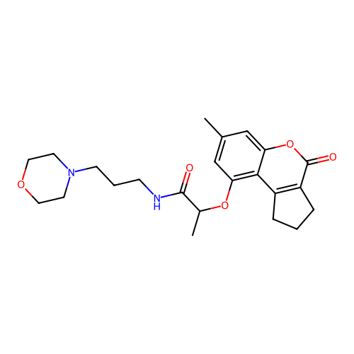 2-((7-methyl-4-oxo-1,2,3,4-tetrahydrocyclopenta[c]chromen-9-yl)oxy)-N-(3-morpholinopropyl)propanamide structure