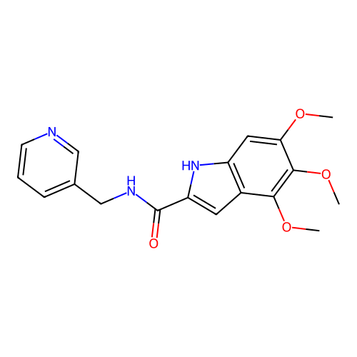 4,5,6-trimethoxy-N-(pyridin-3-ylmethyl)-1H-indole-2-carboxamide structure