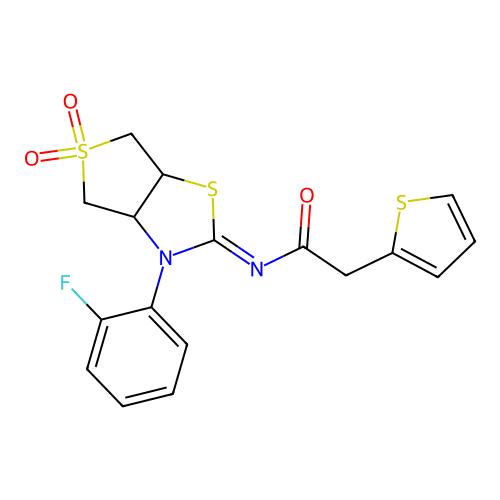 (Z)-N-(3-(2-fluorophenyl)-5,5-dioxidotetrahydrothieno[3,4-d]thiazol-2(3H)-ylidene)-2-(thiophen-2-yl)acetamide structure