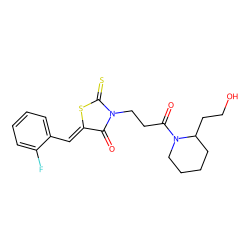 5-[(2-Fluorophenyl)methylene]-3-{3-[2-(2-hydroxyethyl)piperidyl]-3-oxopropyl}-2-thioxo-1,3-thiazolidin-4-one structure