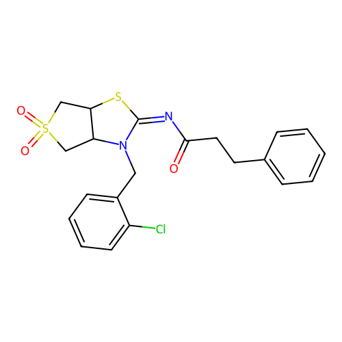 N-[(2E)-3-(2-chlorobenzyl)-5,5-dioxidotetrahydrothieno[3,4-d][1,3]thiazol-2(3H)-ylidene]-3-phenylpropanamide structure