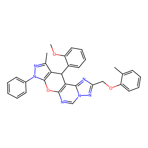 [11-(2-METHOXYPHENYL)-10-METHYL-8-PHENYL-8,11-DIHYDROPYRAZOLO[4',3':5,6]PYRANO[3,2-E][1,2,4]TRIAZOLO[1,5-C]PYRIMIDIN-2-YL]METHYL (2-METHYLPHENYL) ETHER structure