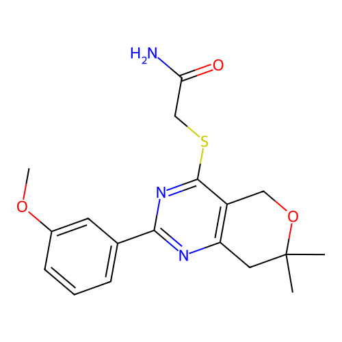2-[[2-(3-methoxyphenyl)-7,7-dimethyl-5,8-dihydropyrano[4,3-d]pyrimidin-4-yl]sulfanyl]acetamide structure