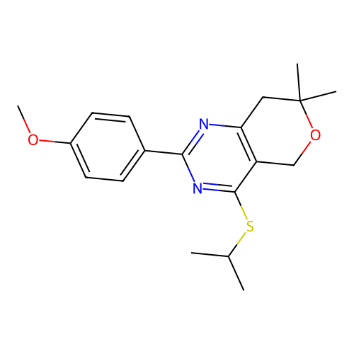 2-(4-methoxyphenyl)-7,7-dimethyl-4-propan-2-ylsulfanyl-5,8-dihydropyrano[4,3-d]pyrimidine structure
