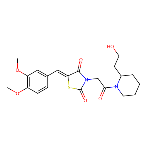 (5Z)-5-(3,4-dimethoxybenzylidene)-3-{2-[2-(2-hydroxyethyl)piperidin-1-yl]-2-oxoethyl}-1,3-thiazolidine-2,4-dione structure