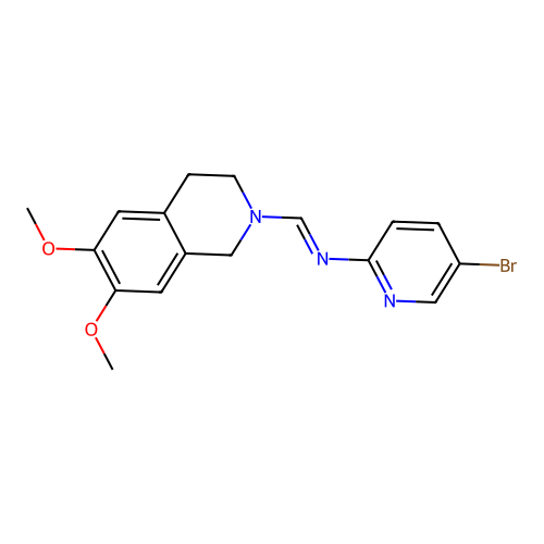 (E)-5-bromo-N-((6,7-dimethoxy-3,4-dihydroisoquinolin-2(1H)-yl)methylene)pyridin-2-amine structure