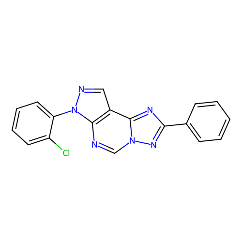 7-(2-chlorophenyl)-2-phenyl-7H-pyrazolo[4,3-e][1,2,4]triazolo[1,5-c]pyrimidine structure