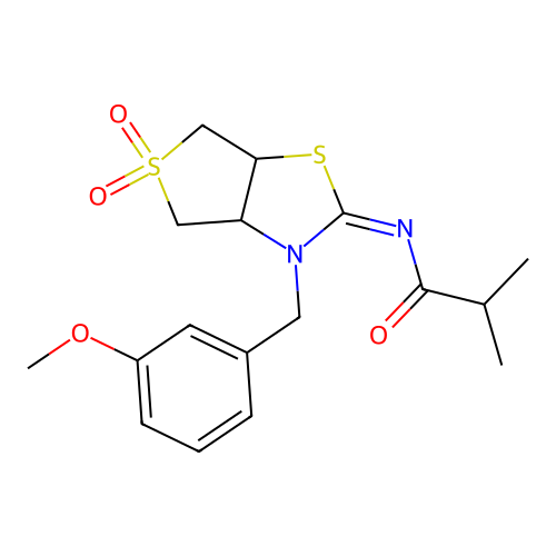 (Z)-N-(3-(3-methoxybenzyl)-5,5-dioxidotetrahydrothieno[3,4-d]thiazol-2(3H)-ylidene)isobutyramide structure