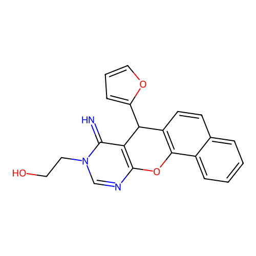 2-(7-(furan-2-yl)-8-imino-7H-benzo[7,8]chromeno[2,3-d]pyrimidin-9(8H)-yl)ethanol structure