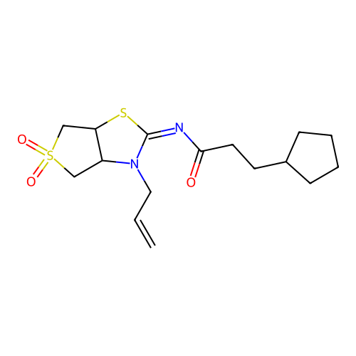 3-cyclopentyl-N-[(2Z)-5,5-dioxido-3-(prop-2-en-1-yl)tetrahydrothieno[3,4-d][1,3]thiazol-2(3H)-ylidene]propanamide structure