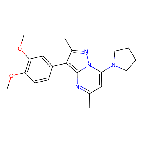 3-(3,4-dimethoxyphenyl)-2,5-dimethyl-7-(pyrrolidin-1-yl)pyrazolo[1,5-a]pyrimidine structure