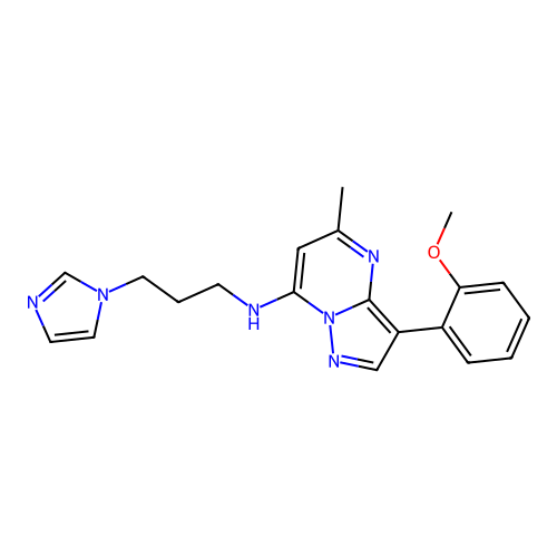 N-[3-(1H-imidazol-1-yl)propyl]-3-(2-methoxyphenyl)-5-methylpyrazolo[1,5-a]pyrimidin-7-amine structure