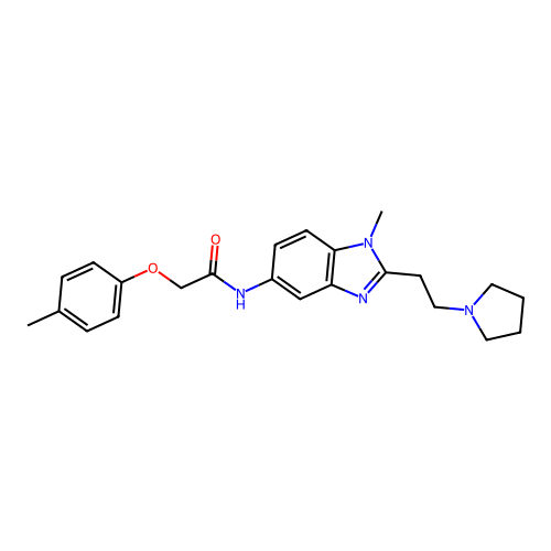 2-(4-methylphenoxy)-N-[1-methyl-2-(2-pyrrolidin-1-ylethyl)benzimidazol-5-yl]acetamide structure