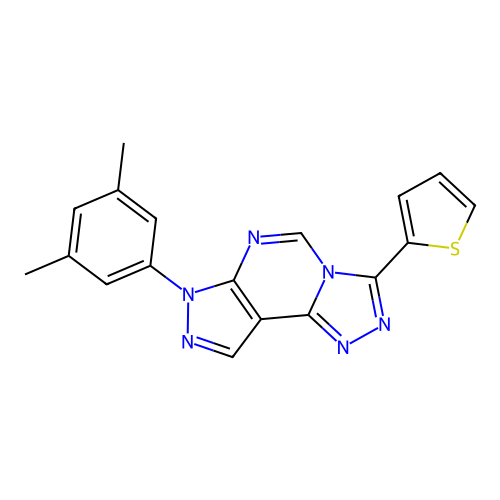 7-(3,5-dimethylphenyl)-3-(thiophen-2-yl)-7H-pyrazolo[4,3-e][1,2,4]triazolo[4,3-c]pyrimidine structure