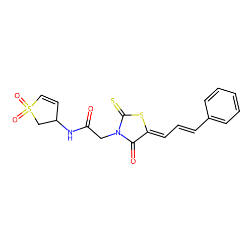 N-(1,1-dioxido-2,3-dihydrothiophen-3-yl)-2-{(5Z)-4-oxo-5-[(2E)-3-phenylprop-2-en-1-ylidene]-2-thioxo-1,3-thiazolidin-3-yl}acetamide structure