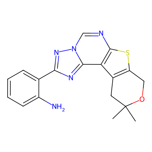 2-(10,10-dimethyl-10,11-dihydro-8H-pyrano[4',3':4,5]thieno[3,2-e][1,2,4]triazolo[1,5-c]pyrimidin-2-yl)aniline structure