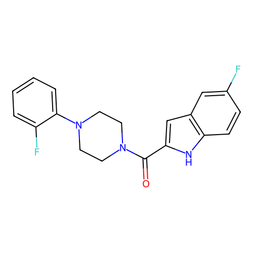 (5-fluoro-1H-indol-2-yl)(4-(2-fluorophenyl)piperazin-1-yl)methanone structure