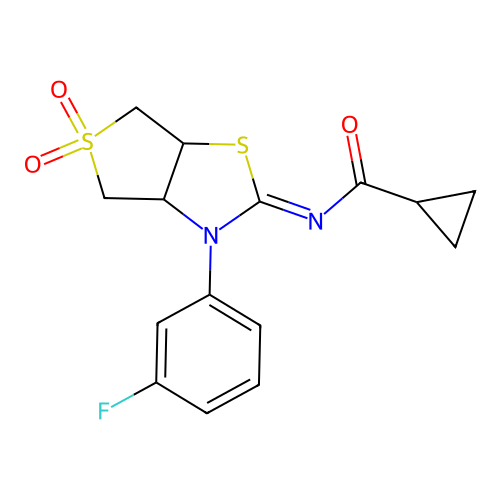 (Z)-N-(3-(3-fluorophenyl)-5,5-dioxidotetrahydrothieno[3,4-d]thiazol-2(3H)-ylidene)cyclopropanecarboxamide structure