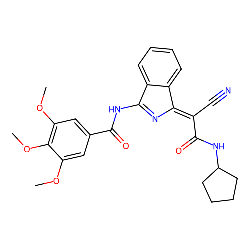 N-[3-[cyano-(cyclopentylcarbamoyl)methylidene]isoindol-1-yl]-3,4,5-trimethoxy-benzamide structure