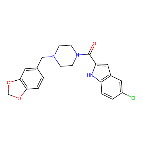 [4-(1,3-benzodioxol-5-ylmethyl)piperazin-1-yl](5-chloro-1H-indol-2-yl)methanone structure