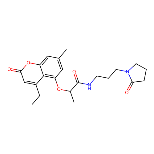 2-(4-ethyl-7-methyl-2-oxochromen-5-yl)oxy-N-[3-(2-oxopyrrolidin-1-yl)propyl]propanamide structure