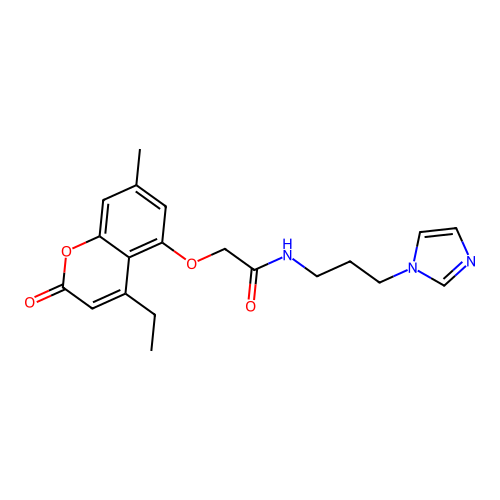 2-[(4-ethyl-7-methyl-2-oxo-2H-chromen-5-yl)oxy]-N-[3-(1H-imidazol-1-yl)propyl]acetamide structure