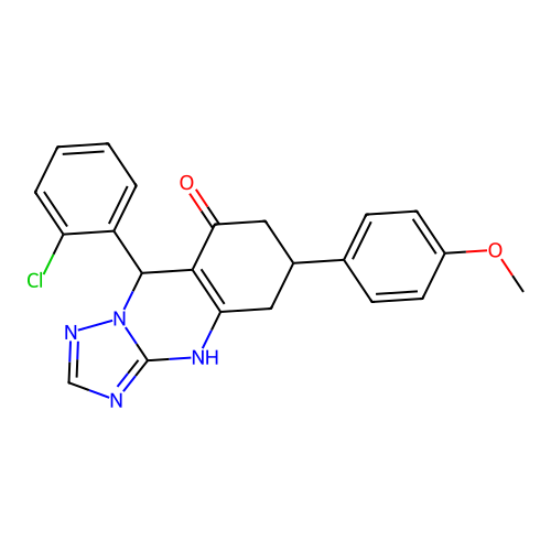 9-(2-chlorophenyl)-6-(4-methoxyphenyl)-5,6,7,9-tetrahydro-[1,2,4]triazolo[5,1-b]quinazolin-8(4H)-one structure