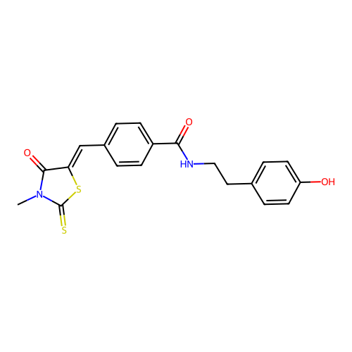 N-[2-(4-hydroxyphenyl)ethyl]-4-[(Z)-(3-methyl-4-oxo-2-thioxo-1,3-thiazolidin-5-ylidene)methyl]benzamide structure
