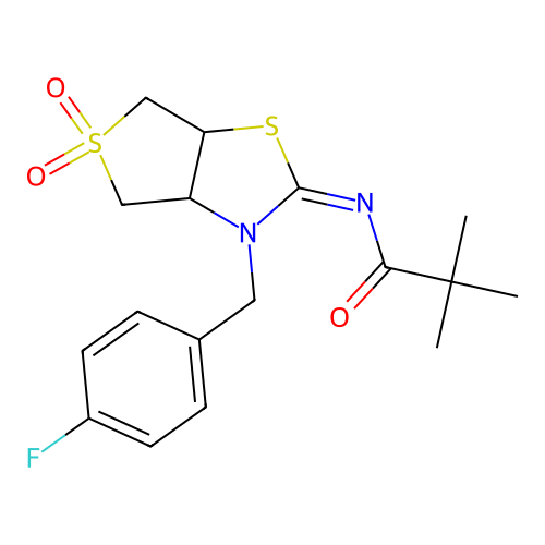 N-[(2Z)-3-(4-fluorobenzyl)-5,5-dioxidotetrahydrothieno[3,4-d][1,3]thiazol-2(3H)-ylidene]-2,2-dimethylpropanamide structure