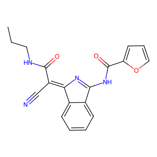 (Z)-N-(1-(1-cyano-2-oxo-2-(propylamino)ethylidene)-1H-isoindol-3-yl)furan-2-carboxamide structure