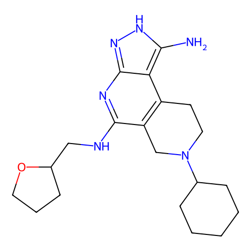 7-cyclohexyl-5-N-(oxolan-2-ylmethyl)-2,6,8,9-tetrahydropyrazolo[3,4-c][2,7]naphthyridine-1,5-diamine structure