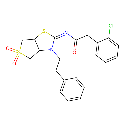 (Z)-2-(2-chlorophenyl)-N-(5,5-dioxido-3-phenethyltetrahydrothieno[3,4-d]thiazol-2(3H)-ylidene)acetamide structure