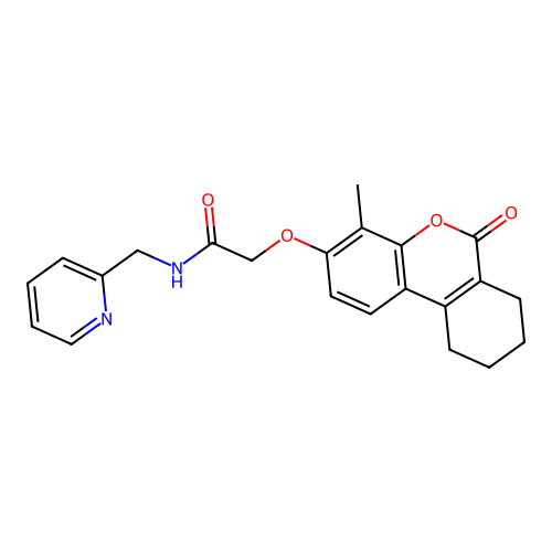 2-((4-methyl-6-oxo-7,8,9,10-tetrahydro-6H-benzo[c]chromen-3-yl)oxy)-N-(pyridin-2-ylmethyl)acetamide structure