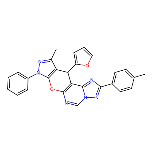 11-(2-FURYL)-10-METHYL-2-(4-METHYLPHENYL)-8-PHENYL-8,11-DIHYDROPYRAZOLO[4',3':5,6]PYRANO[3,2-E][1,2,4]TRIAZOLO[1,5-C]PYRIMIDINE structure