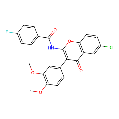 N-(6-chloro-3-(3,4-dimethoxyphenyl)-4-oxo-4H-chromen-2-yl)-4-fluorobenzamide structure