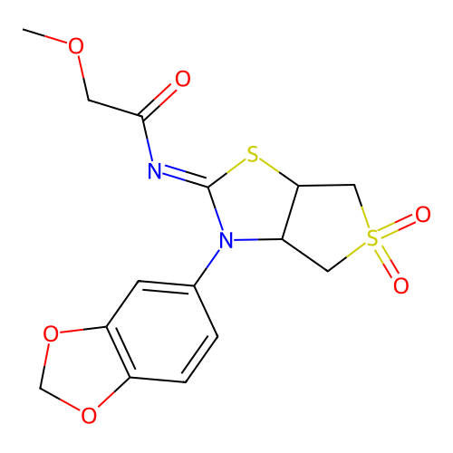 N-[(2Z)-3-(1,3-benzodioxol-5-yl)-5,5-dioxidotetrahydrothieno[3,4-d][1,3]thiazol-2(3H)-ylidene]-2-methoxyacetamide structure
