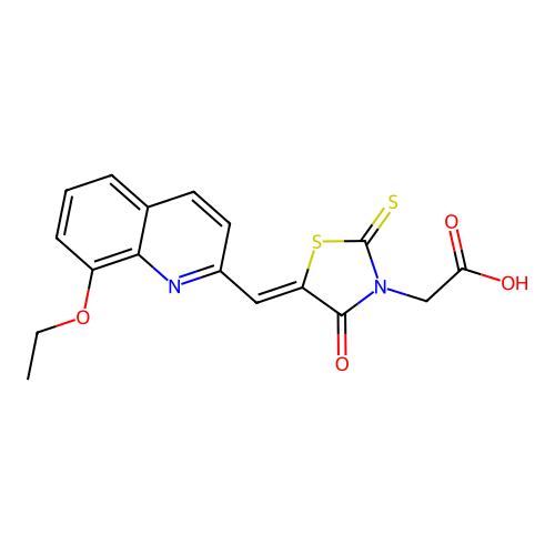 (Z)-2-(5-((8-ethoxyquinolin-2-yl)methylene)-4-oxo-2-thioxothiazolidin-3-yl)acetic acid structure