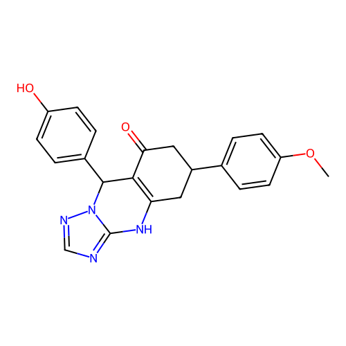 9-(4-hydroxyphenyl)-6-(4-methoxyphenyl)-5,6,7,9-tetrahydro-[1,2,4]triazolo[5,1-b]quinazolin-8(4H)-one structure
