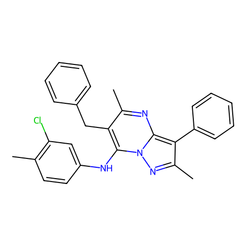 6-benzyl-N-(3-chloro-4-methylphenyl)-2,5-dimethyl-3-phenylpyrazolo[1,5-a]pyrimidin-7-amine structure