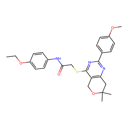 N-(4-ethoxyphenyl)-2-((2-(4-methoxyphenyl)-7,7-dimethyl-7,8-dihydro-5H-pyrano[4,3-d]pyrimidin-4-yl)thio)acetamide structure