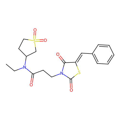 3-[(5Z)-5-benzylidene-2,4-dioxo-1,3-thiazolidin-3-yl]-N-(1,1-dioxidotetrahydrothiophen-3-yl)-N-ethylpropanamide structure