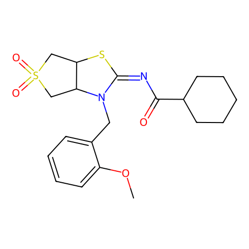 (Z)-N-(3-(2-methoxybenzyl)-5,5-dioxidotetrahydrothieno[3,4-d]thiazol-2(3H)-ylidene)cyclohexanecarboxamide structure